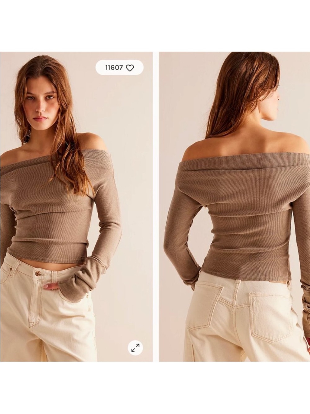 We The Free Gigi Long Sleeve Tan Slouchy Sexy Off the Shoulder Sweater Size S